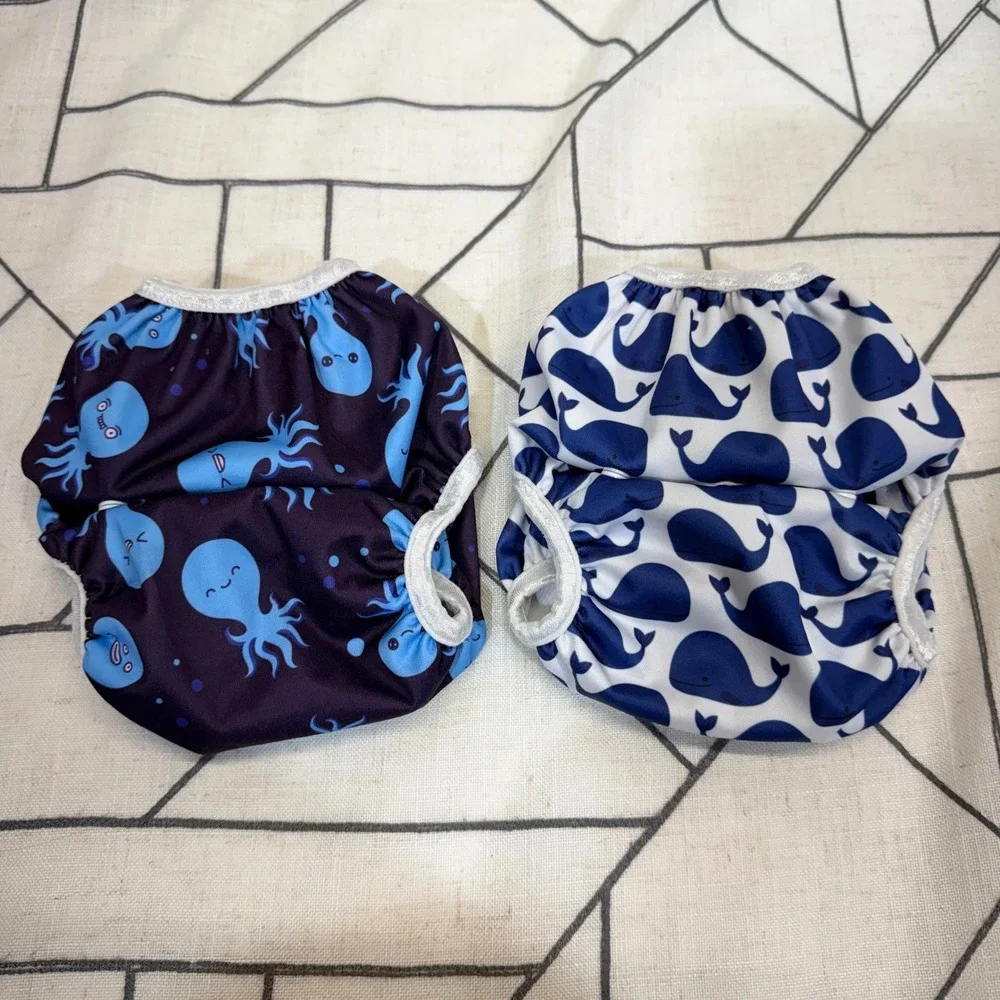 Sarah-Jane Collection Swim Diapers OS Blue Octopus Whale Reusable Snaps Set of 2